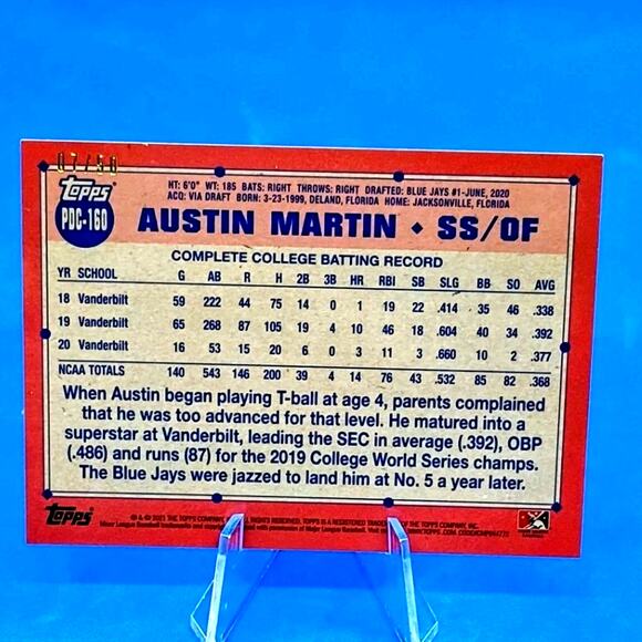2021 Topps Pro Debut- Chrome Austin Martin #PDC-160 Gold Refractor SP 07/50 (RC) - Picture 4 of 8